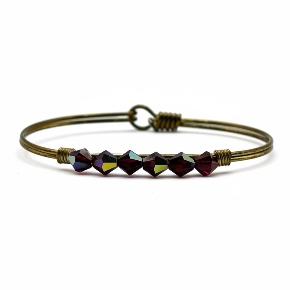 Luca + Danni Bangle Bracelet Brass Green Faceted Glass‎ Bead Stackable L+S USA